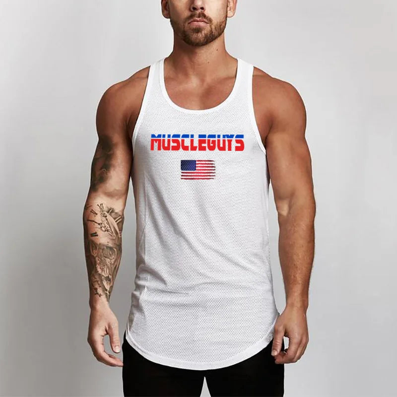 Mesh Fashion Mens Tank Top Fitness Brand Workout Casual Singlets Sleeveless Gym Tanktops Bodybuilding Vest Stringer Undershirt