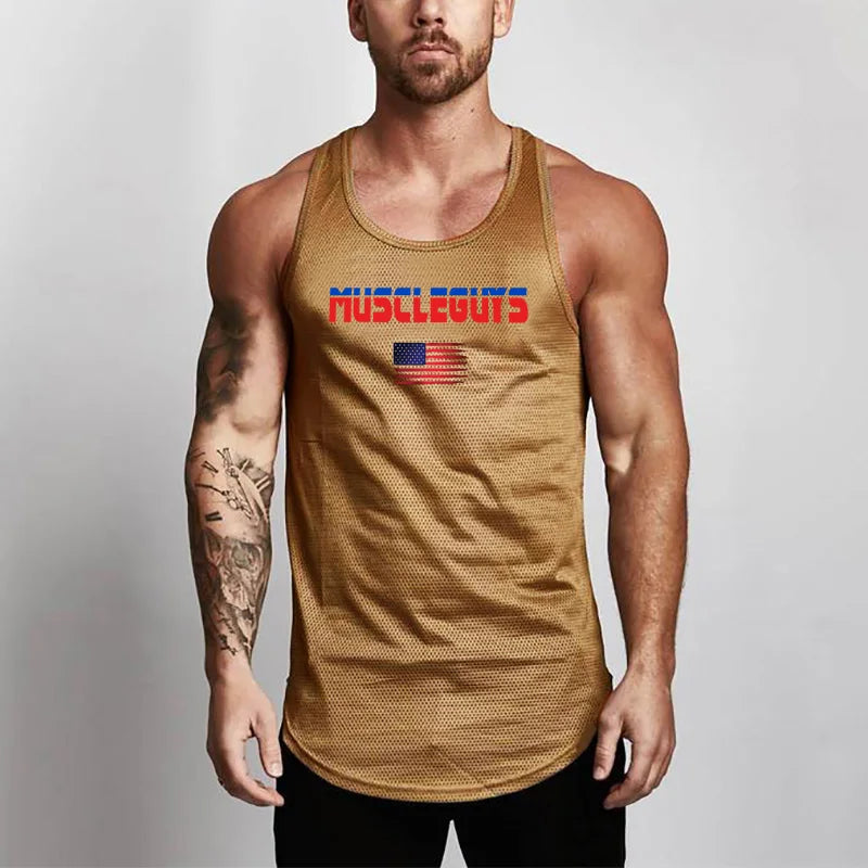 Mesh Fashion Mens Tank Top Fitness Brand Workout Casual Singlets Sleeveless Gym Tanktops Bodybuilding Vest Stringer Undershirt