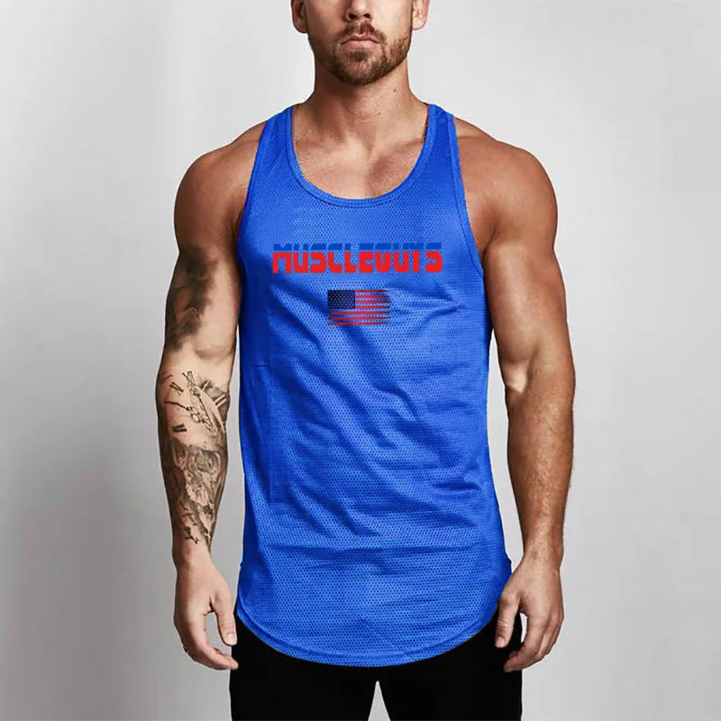 Mesh Fashion Mens Tank Top Fitness Brand Workout Casual Singlets Sleeveless Gym Tanktops Bodybuilding Vest Stringer Undershirt