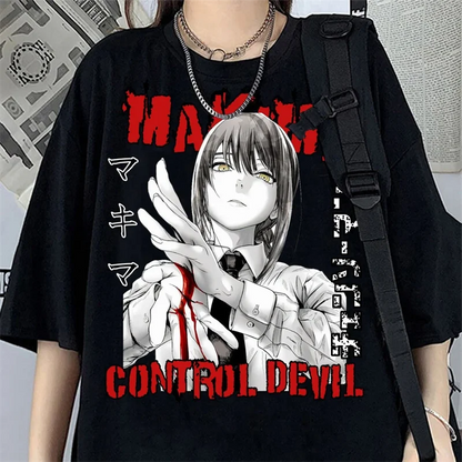 Chainsaw Man Makima Eyes Oversized Shirt Kawaii Anime T-shirts Clothes Japanese Manga Chainsaw Man Makima Tshirt for Men Unisex