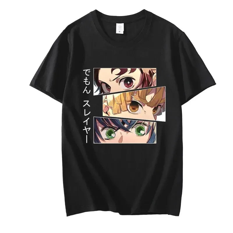 Anime T-Shirt Tanjirou Kamado Eyes Graphic Harajuku Cartoon Unisex T Shirt Male Demon Slayer Kimetsu No Yaiba Men's Tshirt Tops