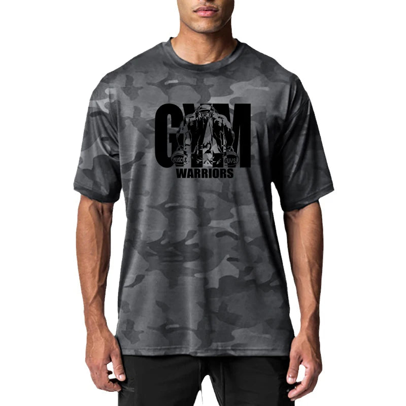 Mens Oversize Clothing Gym Running Mesh Hip Hop Bodybuilding Fitness Camouflage Tshirt Breathable Sports Short Sleeve T-Shirts