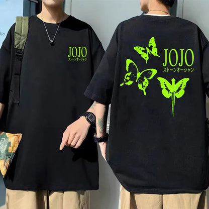 Anime JoJo Bizarre Adventure Stone Ocean Graphic Tee Shirt Men Women Manga Harajuku Tshirt Unisex Green Butterfly Graphic Tees