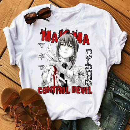 Chainsaw Man Makima Eyes Oversized Shirt Kawaii Anime T-shirts Clothes Japanese Manga Chainsaw Man Makima Tshirt for Men Unisex