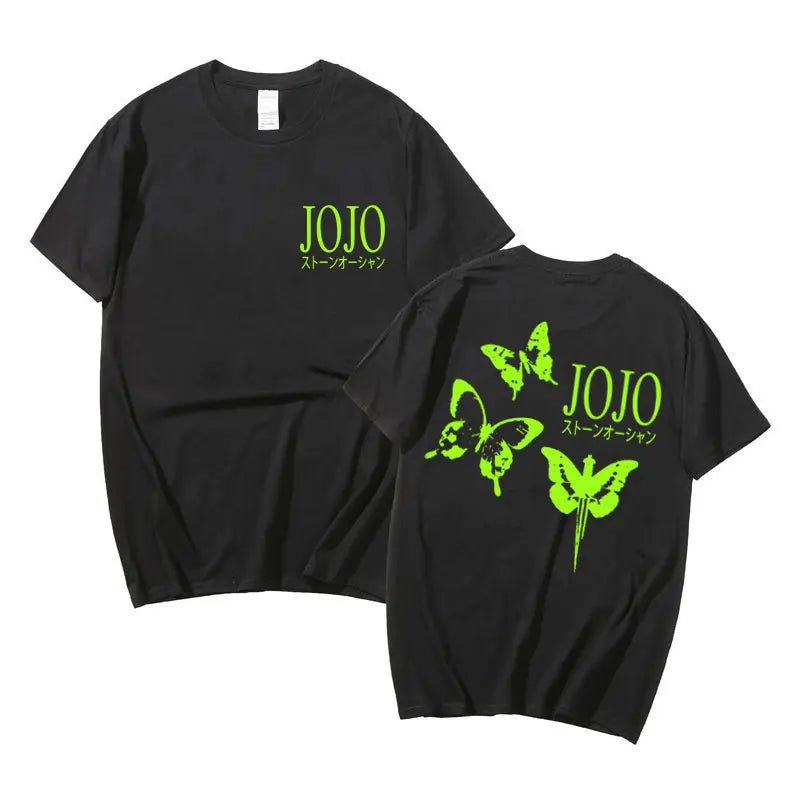 Anime JoJo Bizarre Adventure Stone Ocean Graphic Tee Shirt Men Women Manga Harajuku Tshirt Unisex Green Butterfly Graphic Tees